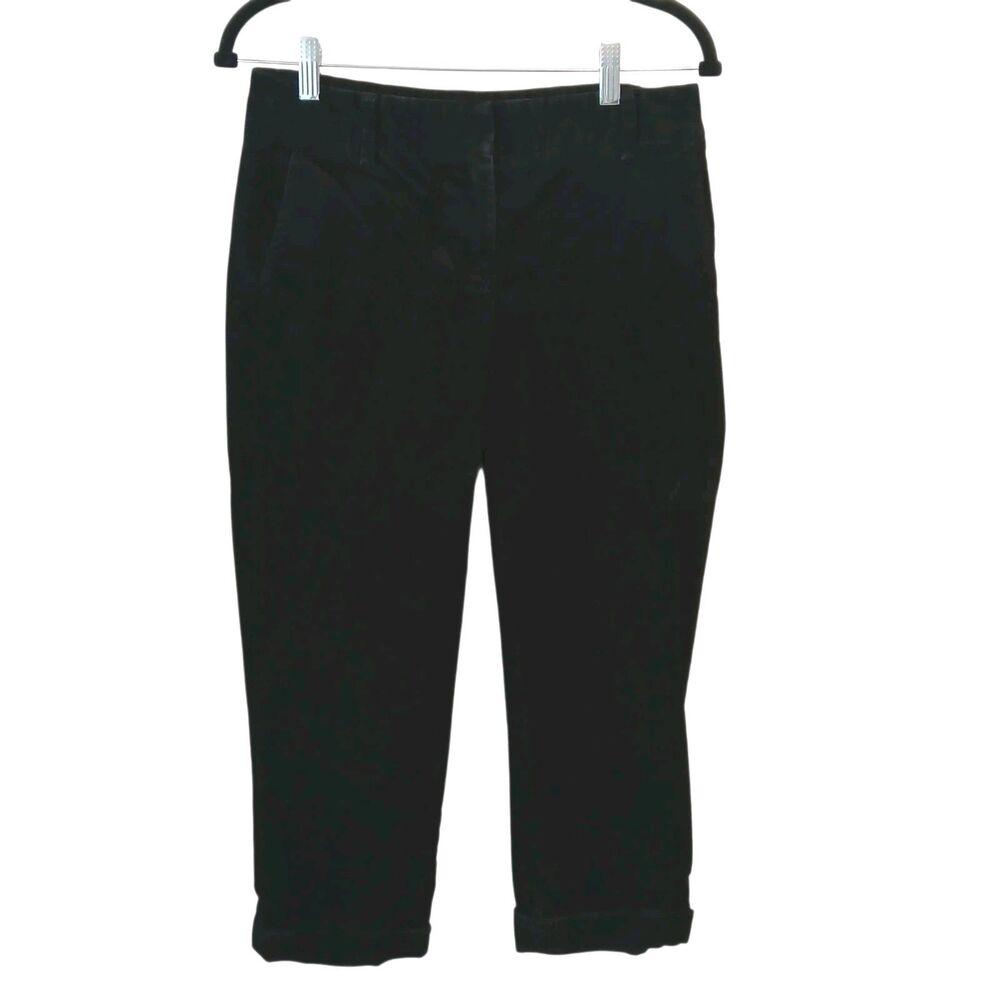 J.Crew Stretch City Fit Corduroy Cuffed Black Capri Slash Pockets Size 2